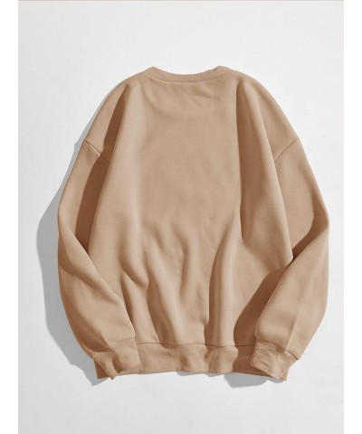 Women's Letter Butterfly Graphic Long Sleeve Crewneck Pullover Top Drop Shoulder Sweatshirt Khaki $15.17 Hoodies & Sweatshirts