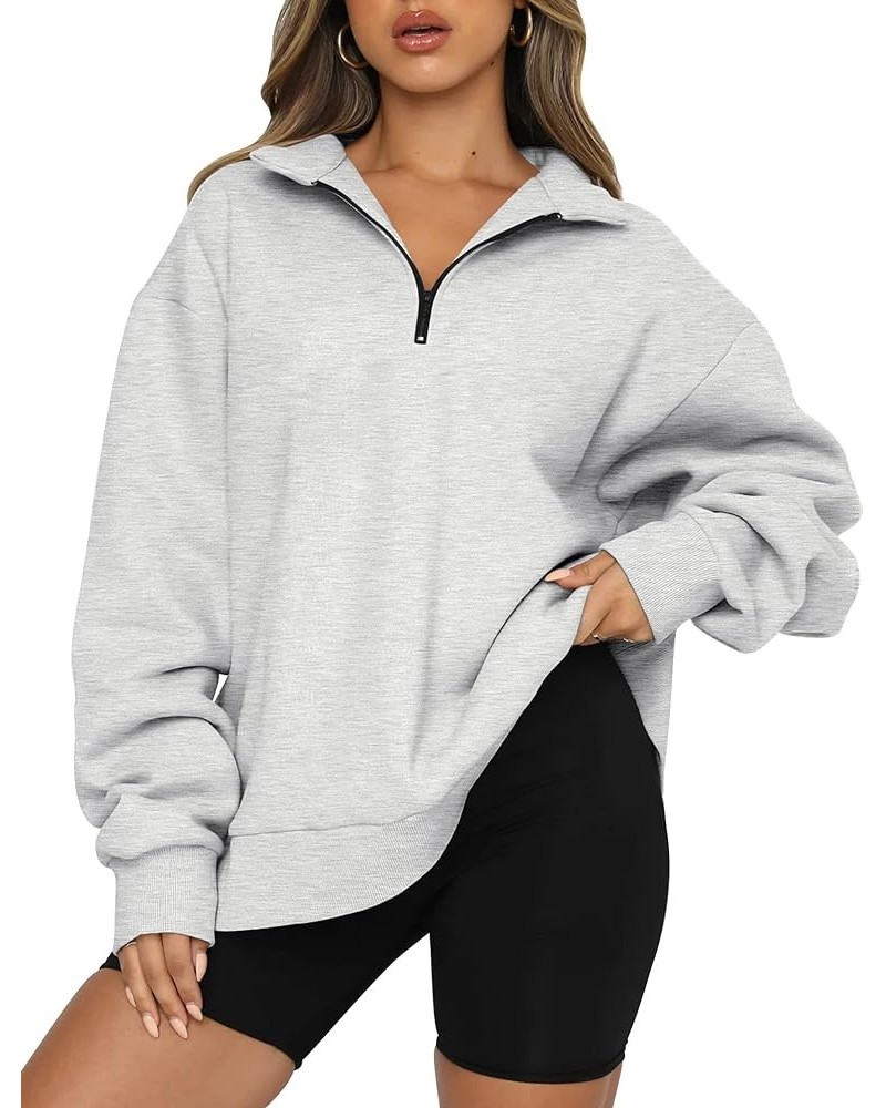 Womens Oversized Sweatshirts Hoodies Half Zip Pullover Fall Fashion Outfits 2024 Y2k Clothes Grey $20.90 Hoodies & Sweatshirts