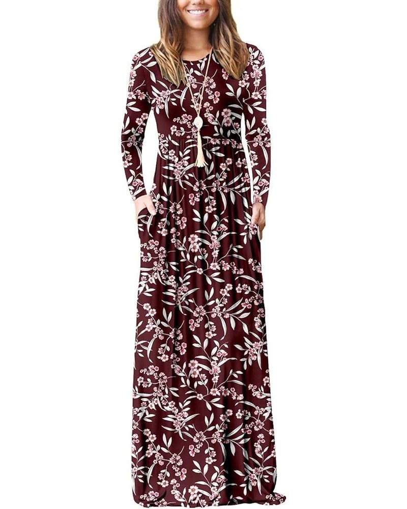 Women Long Sleeve Loose Plain Maxi Pockets Dresses Casual Long Dresses Lo-wine Red-grass $10.99 Dresses