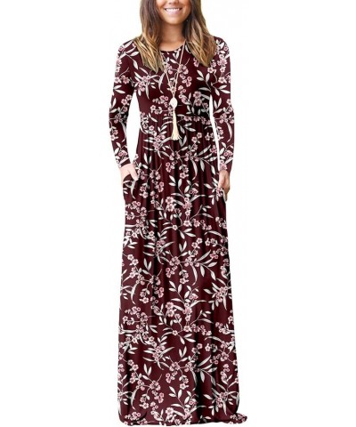 Women Long Sleeve Loose Plain Maxi Pockets Dresses Casual Long Dresses Lo-wine Red-grass $10.99 Dresses