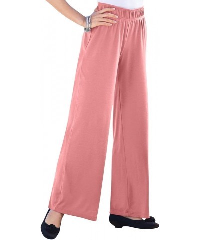 Women's Plus Size Wide-Leg Soft Knit Pant Pull On Elastic Waist Desert Rose $16.50 Pants