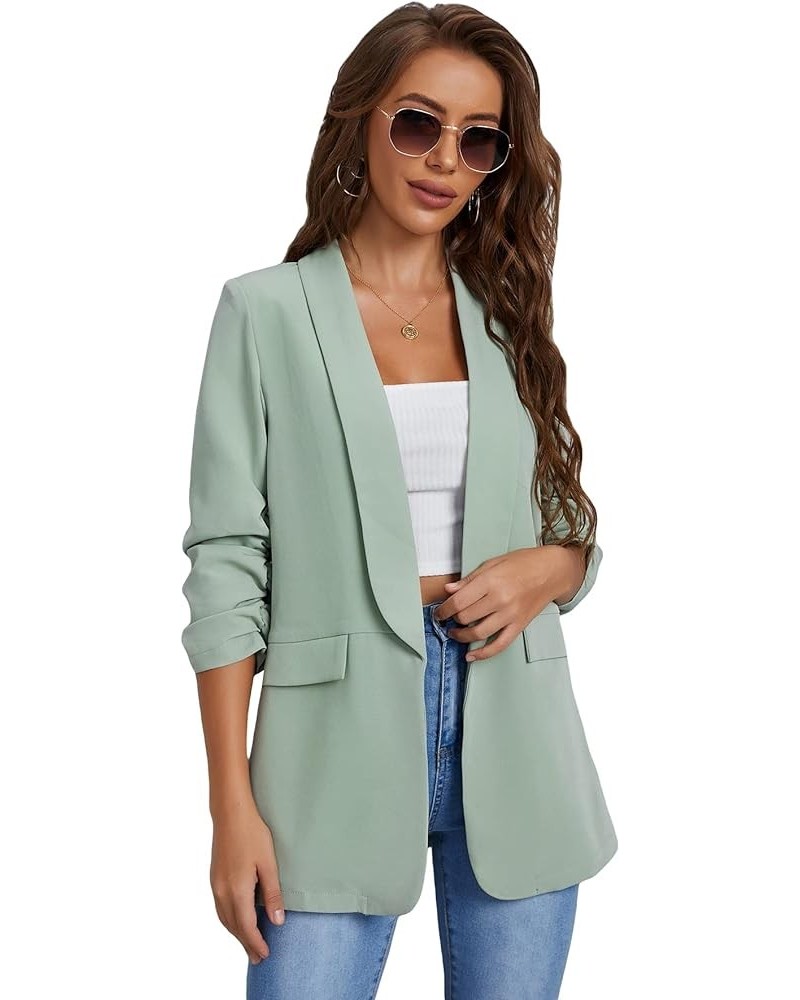 Women's Open Front Ruched Half Sleeve Blazer Elegant Office Work Jacket Mint Green $23.99 Blazers