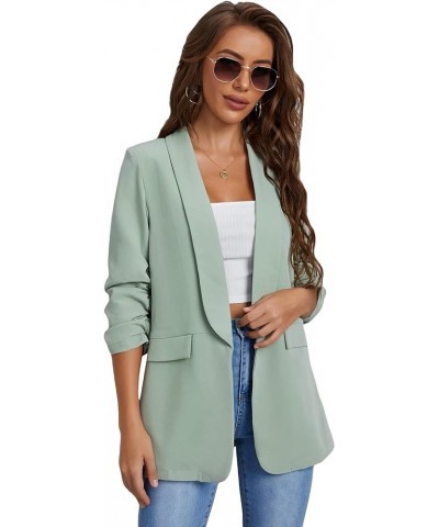 Women's Open Front Ruched Half Sleeve Blazer Elegant Office Work Jacket Mint Green $23.99 Blazers