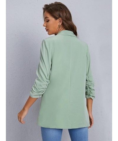 Women's Open Front Ruched Half Sleeve Blazer Elegant Office Work Jacket Mint Green $23.99 Blazers