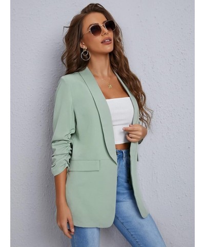 Women's Open Front Ruched Half Sleeve Blazer Elegant Office Work Jacket Mint Green $23.99 Blazers