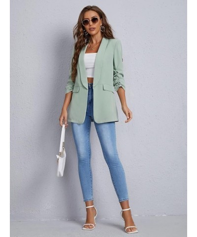 Women's Open Front Ruched Half Sleeve Blazer Elegant Office Work Jacket Mint Green $23.99 Blazers