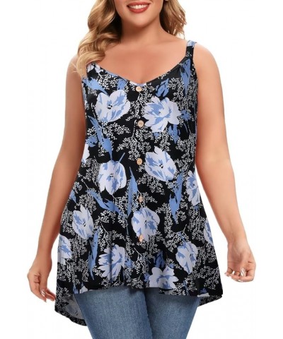 Plus Size Camisole V Neck Button Cami Tank Tops Women's Sleeveless T-Shirt Tunics Flowerblack $11.61 Tanks