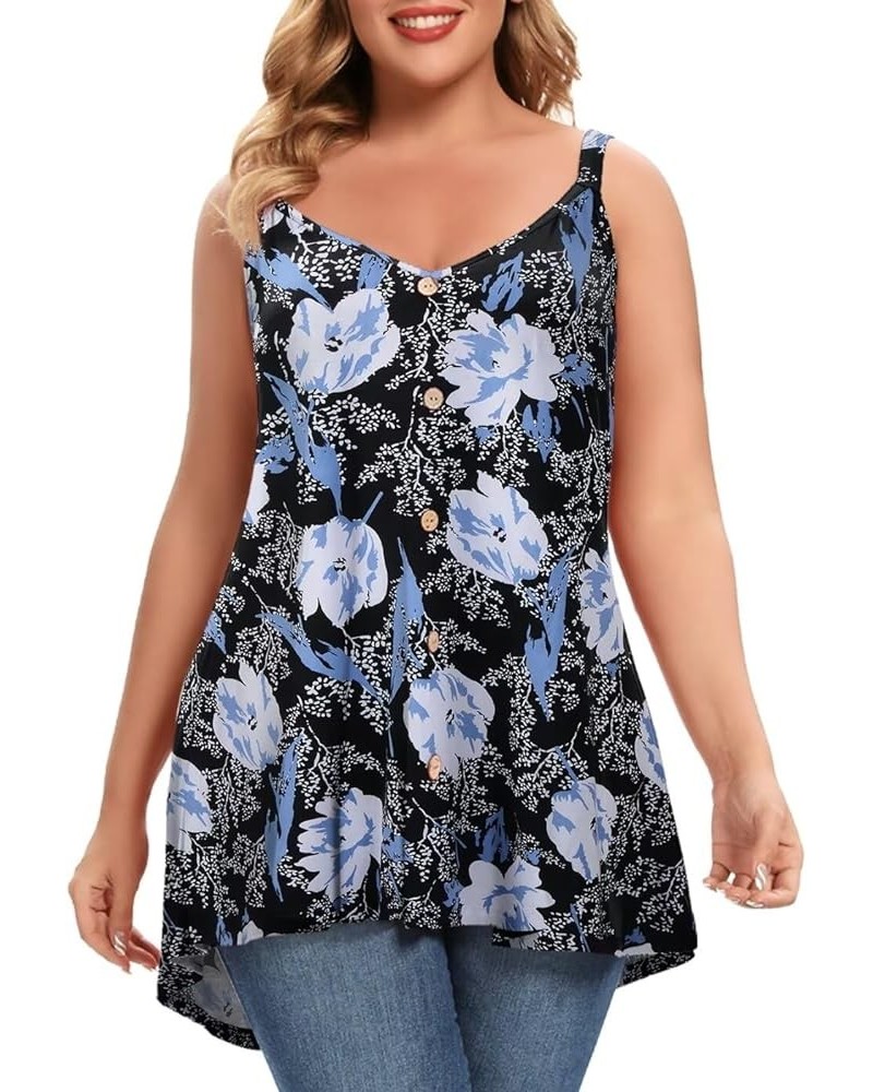 Plus Size Camisole V Neck Button Cami Tank Tops Women's Sleeveless T-Shirt Tunics Flowerblack $11.61 Tanks
