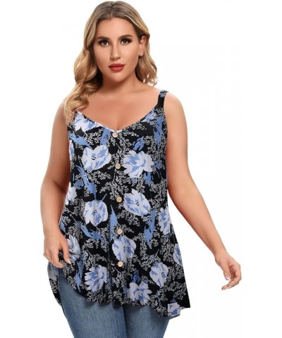 Plus Size Camisole V Neck Button Cami Tank Tops Women's Sleeveless T-Shirt Tunics Flowerblack $11.61 Tanks