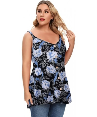 Plus Size Camisole V Neck Button Cami Tank Tops Women's Sleeveless T-Shirt Tunics Flowerblack $11.61 Tanks