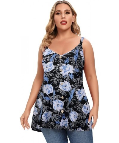 Plus Size Camisole V Neck Button Cami Tank Tops Women's Sleeveless T-Shirt Tunics Flowerblack $11.61 Tanks