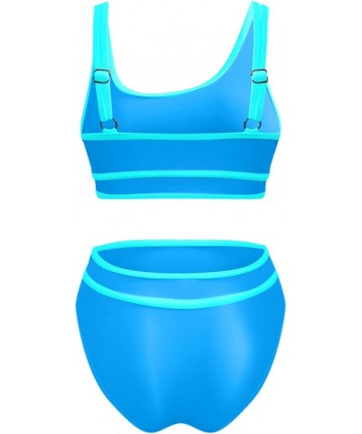 High Waisted Bikini Sets for Women Sporty Two Piece Swimsuit Cheeky High Cut Bathing Suits Color Block Sexy Swimwear A2-blue~...