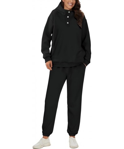 Womens Half Button Pullover Long Sleeve Sweatshirt Jogger Pants Lounge Sets 2 Piece Outfits Sweatsuit with Pockets Black $25....