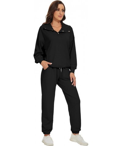 Womens Half Button Pullover Long Sleeve Sweatshirt Jogger Pants Lounge Sets 2 Piece Outfits Sweatsuit with Pockets Black $25....