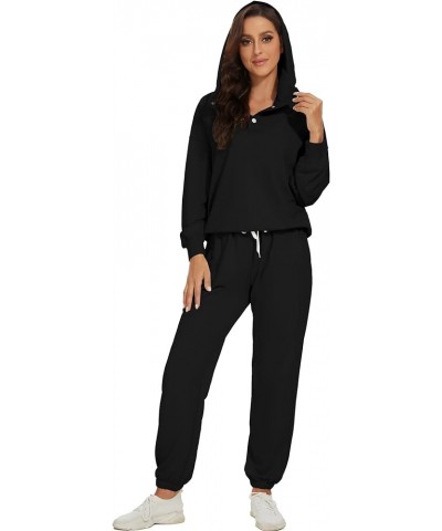 Womens Half Button Pullover Long Sleeve Sweatshirt Jogger Pants Lounge Sets 2 Piece Outfits Sweatsuit with Pockets Black $25....