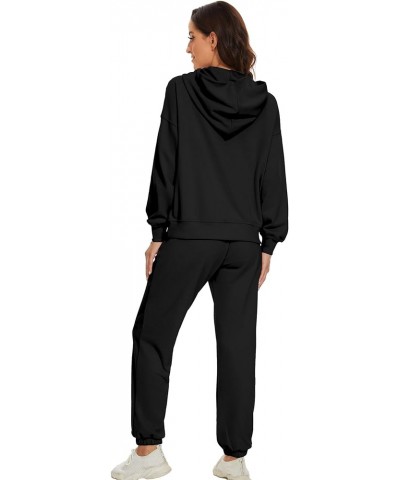 Womens Half Button Pullover Long Sleeve Sweatshirt Jogger Pants Lounge Sets 2 Piece Outfits Sweatsuit with Pockets Black $25....