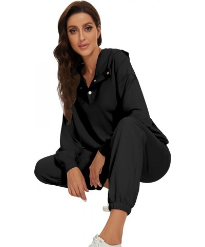 Womens Half Button Pullover Long Sleeve Sweatshirt Jogger Pants Lounge Sets 2 Piece Outfits Sweatsuit with Pockets Black $25....