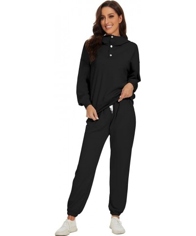 Womens Half Button Pullover Long Sleeve Sweatshirt Jogger Pants Lounge Sets 2 Piece Outfits Sweatsuit with Pockets Black $25....