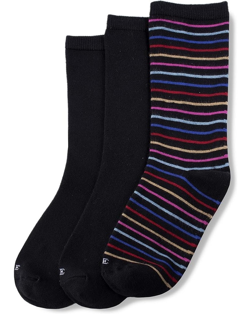 Women's Super Soft Crew Sock 3 Pair Pack Black Stripe $9.68 Activewear