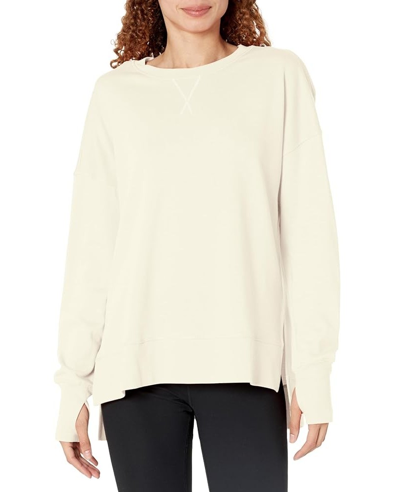 Women's After Class Longline Crewneck with Side Slit Sweatshirt Lily White $43.99 Activewear