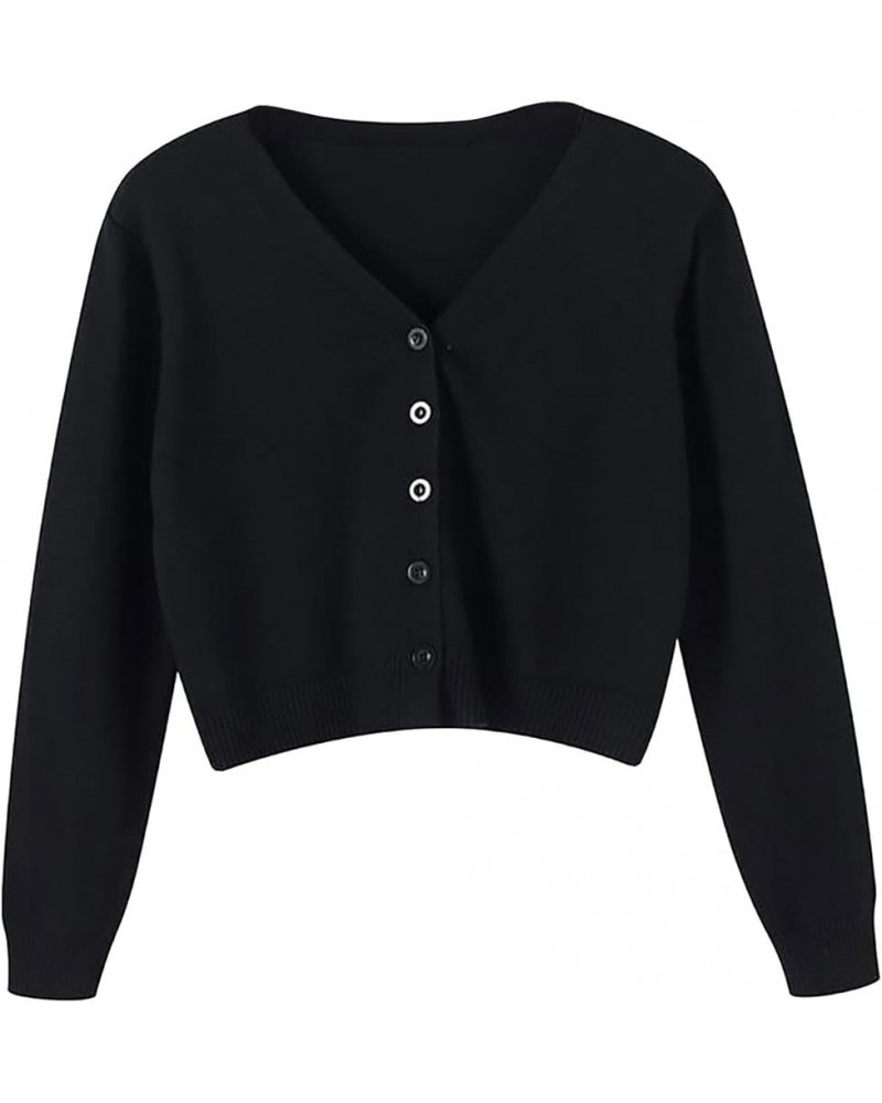 Women's Solid Color Knitwear Elegant Simple Versatile Short Coat Women's Cardigan Sweater with Animal on Front Ba-black $5.82...