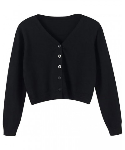 Women's Solid Color Knitwear Elegant Simple Versatile Short Coat Women's Cardigan Sweater with Animal on Front Ba-black $5.82...