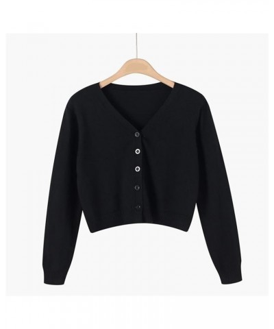 Women's Solid Color Knitwear Elegant Simple Versatile Short Coat Women's Cardigan Sweater with Animal on Front Ba-black $5.82...