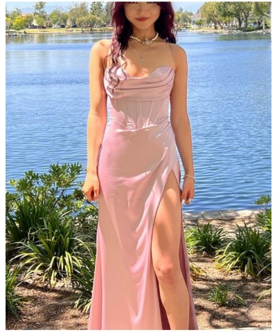 Women's Halter Slit Satin Prom Dresses 2023 Long Bridesmaid Dress Ruched Formal Evening Party Gown Grape $24.78 Dresses