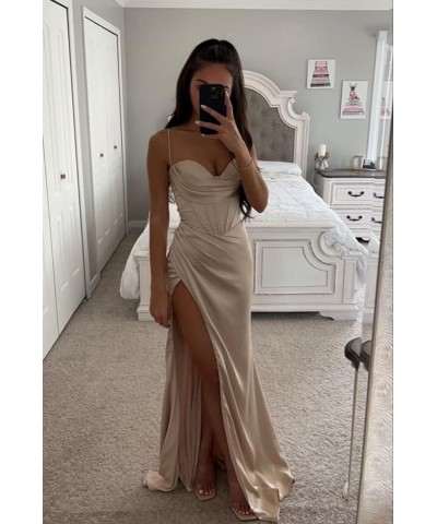 Women's Halter Slit Satin Prom Dresses 2023 Long Bridesmaid Dress Ruched Formal Evening Party Gown Grape $24.78 Dresses