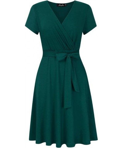 Womens V-Neck 3/4 Sleeve A Line Midi Faux Wrap Plus Size Cocktail Party Swing Dress Short Sleeve-dark Green $8.54 Activewear