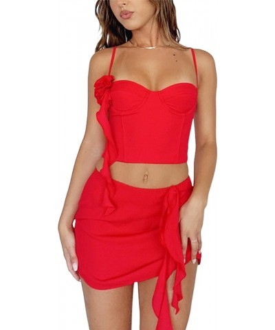 Women Ruffle 2 Piece Skirt Sets 3D Floral Tassels Mini Skirt Outfits Y2k Sheer Mesh Top Bodycon Short Skirt Suit I-red $6.49 ...