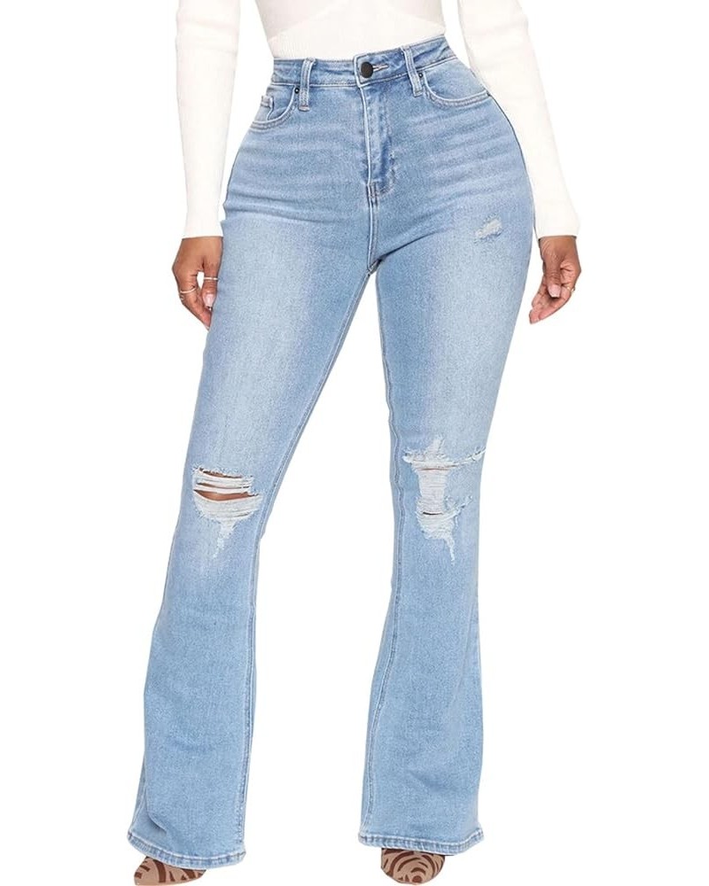 Bell Bottom Jeans for Women Ripped High Waisted Classic Flared Denim Pants Light Blue-bfdh2 $17.50 Jeans
