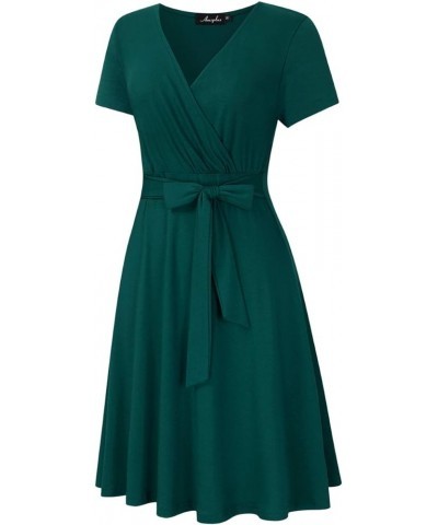 Womens V-Neck 3/4 Sleeve A Line Midi Faux Wrap Plus Size Cocktail Party Swing Dress Short Sleeve-dark Green $8.54 Activewear