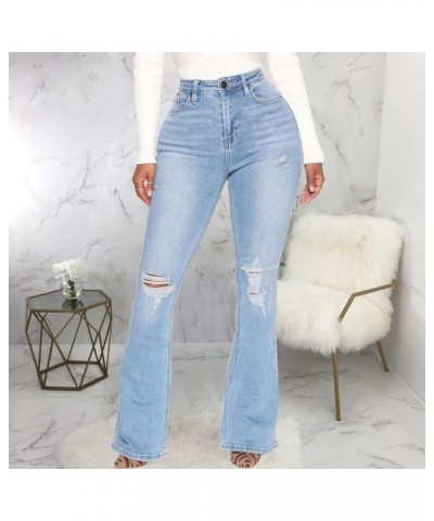 Bell Bottom Jeans for Women Ripped High Waisted Classic Flared Denim Pants Light Blue-bfdh2 $17.50 Jeans