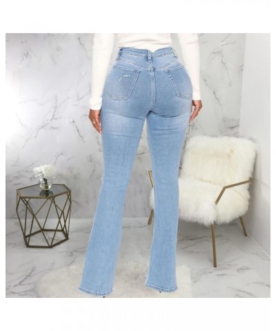 Bell Bottom Jeans for Women Ripped High Waisted Classic Flared Denim Pants Light Blue-bfdh2 $17.50 Jeans