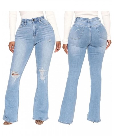 Bell Bottom Jeans for Women Ripped High Waisted Classic Flared Denim Pants Light Blue-bfdh2 $17.50 Jeans