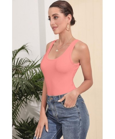 Bodysuit for Women V Neck Sleeveless Soft Comfortable Basic Tank Tops 7030 Coral Pink $8.24 Bodysuits