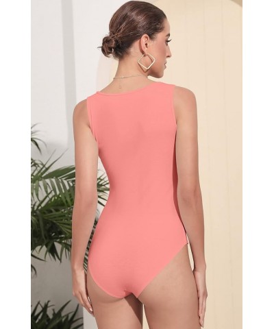 Bodysuit for Women V Neck Sleeveless Soft Comfortable Basic Tank Tops 7030 Coral Pink $8.24 Bodysuits