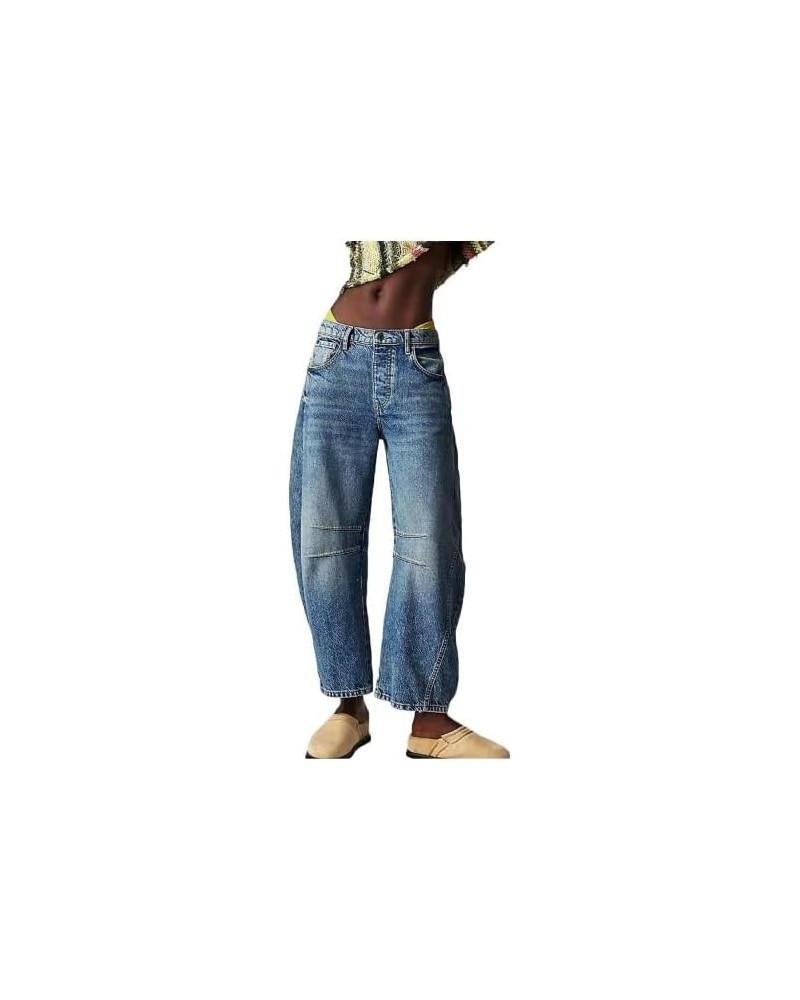 Women's Baggy Boyfriend Jeans,Y2k Cropped Pants for Women Mid Rise Wide Leg Loose Denim Harem Barrel Jeans with Pockets A2-bl...