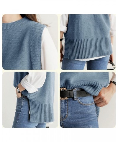 Women's Sweater Vest Round Neck Sleeveless Knitted Solid High Low Pullover Vests Sweater Light Blue $21.41 Sweaters