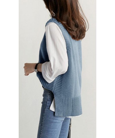 Women's Sweater Vest Round Neck Sleeveless Knitted Solid High Low Pullover Vests Sweater Light Blue $21.41 Sweaters