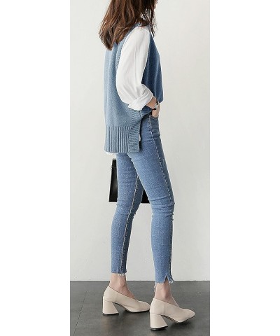 Women's Sweater Vest Round Neck Sleeveless Knitted Solid High Low Pullover Vests Sweater Light Blue $21.41 Sweaters