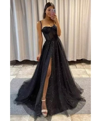 Glitter Tulle Ruffled Prom Dress Long Ball Gown 3D Lace Flower Appliques Wedding Dress Slit Formal Evening Dresses 2024 Light...