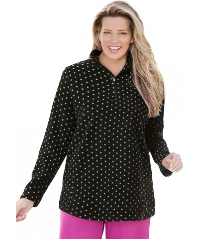 Women's Plus Size Microfleece Quarter-Zip Pullover Jacket Black White Dot $32.85 Hoodies & Sweatshirts