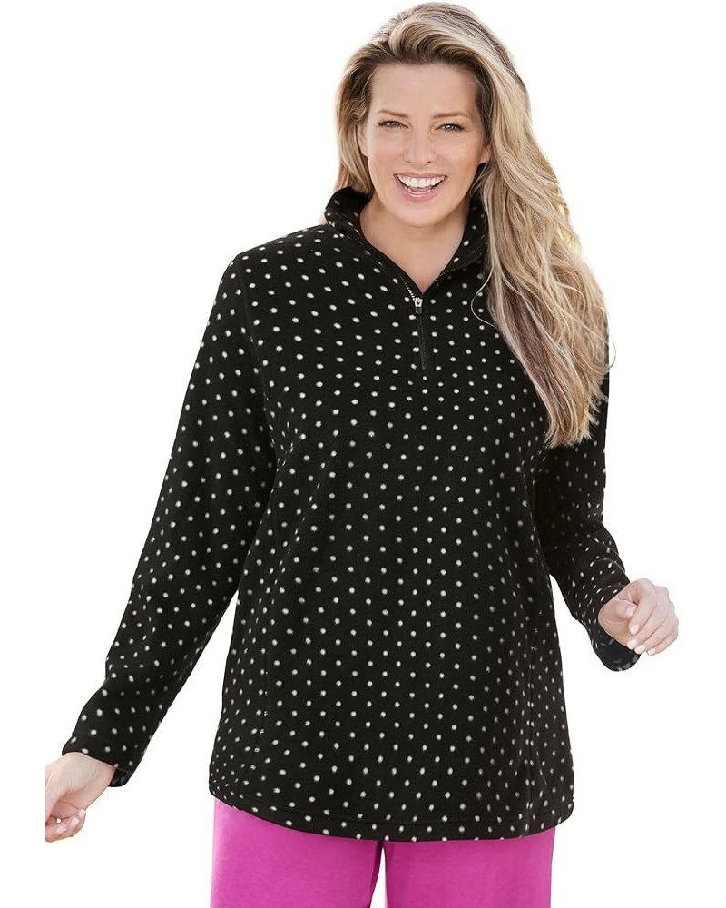 Women's Plus Size Microfleece Quarter-Zip Pullover Jacket Black White Dot $32.85 Hoodies & Sweatshirts