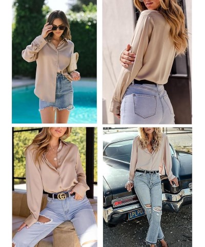 Button Down Shirts for Women Long Sleeve Collared Blouse Business Casual Tops Beige $15.89 Blouses