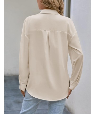 Button Down Shirts for Women Long Sleeve Collared Blouse Business Casual Tops Beige $15.89 Blouses