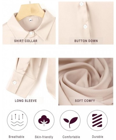 Button Down Shirts for Women Long Sleeve Collared Blouse Business Casual Tops Beige $15.89 Blouses