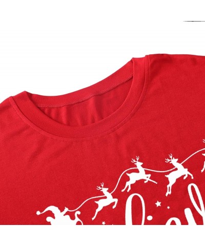 Believe Christmas T Shirts Women Christmas Graphic T-Shirts Believe Letter Print Tees Holiday Tops Red2 $11.33 T-Shirts