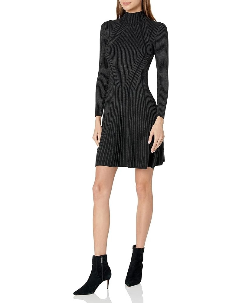 Women's Mari Rib Above The Knee Dress Charcoal Mel Black $35.35 Dresses